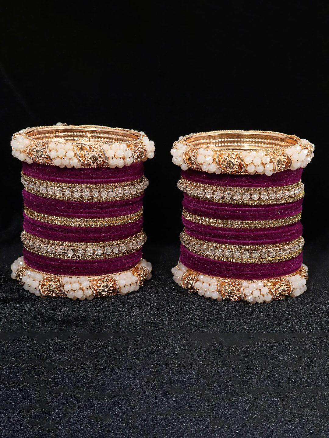 nmii set of 52 zircon gemstone studded & pearls velvet bangles