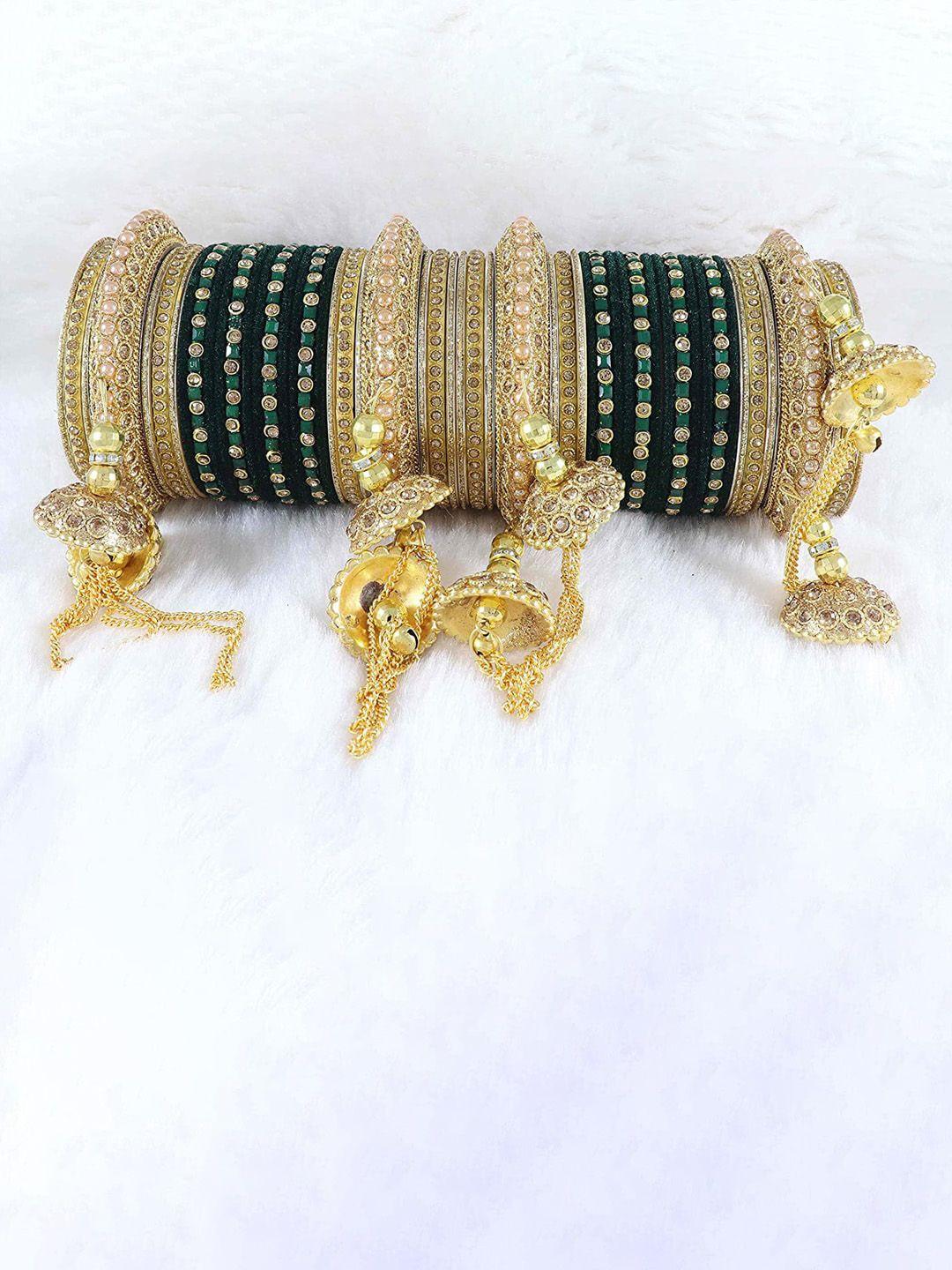 nmii set of 52 zircon studded & beaded antique latkan chuda velvet bangles