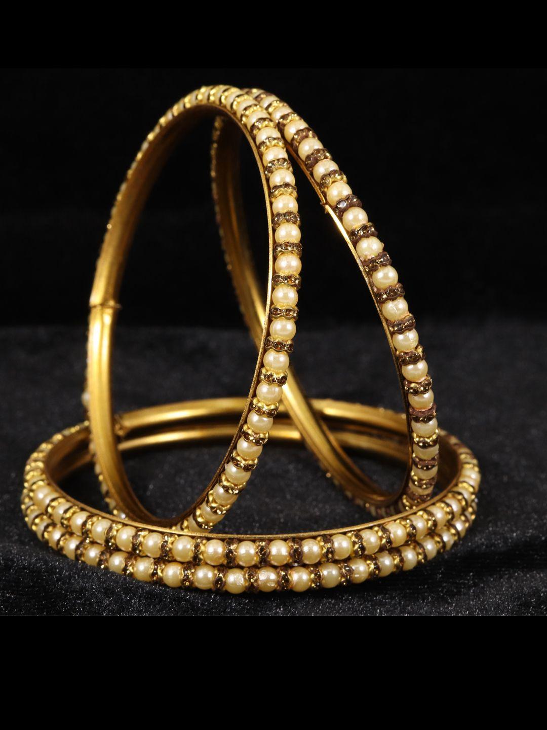 nmii women set of 4 gold-toned pearls studded bangle set