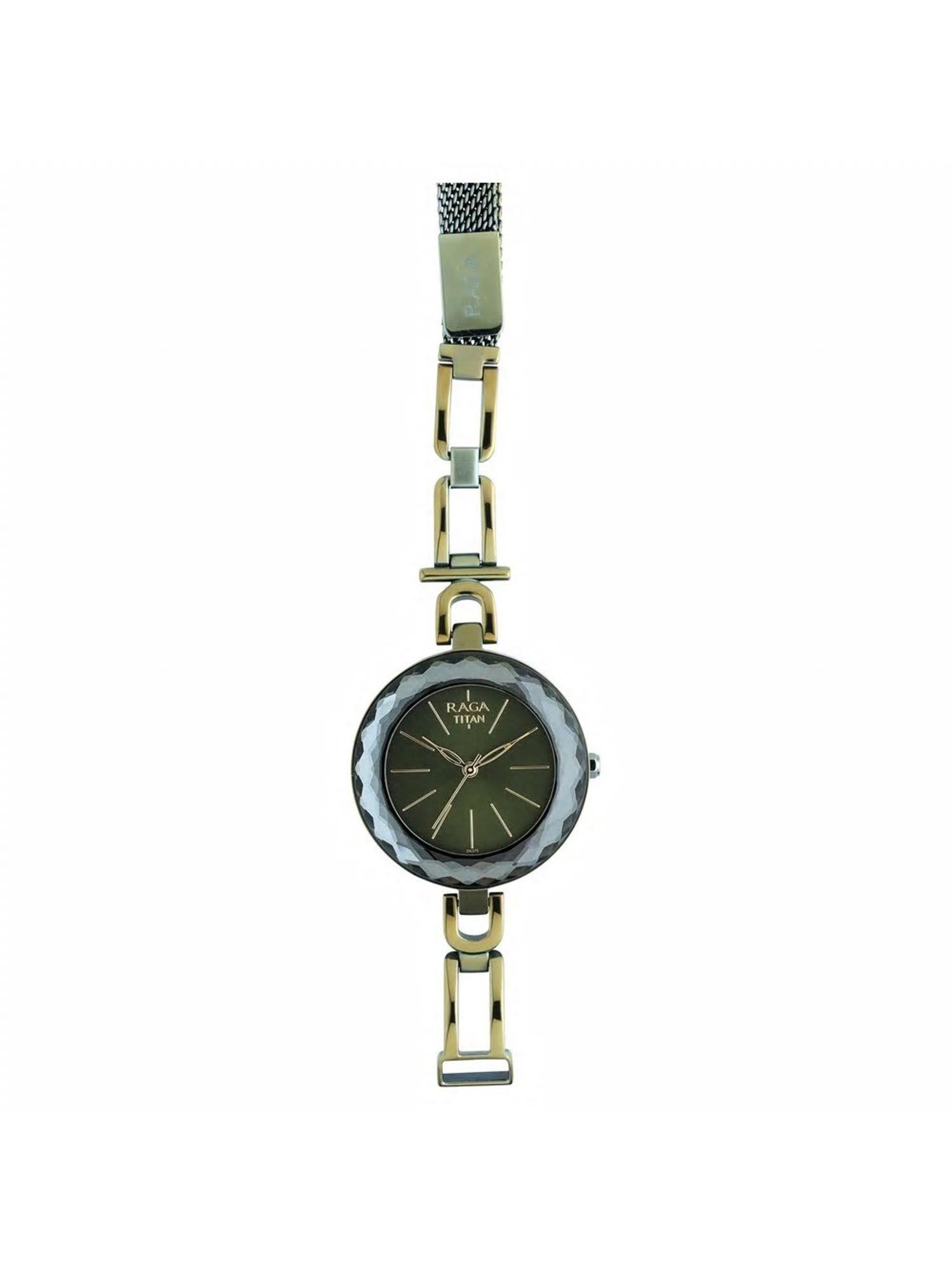 nn95122qm01 green dial analog watch for women