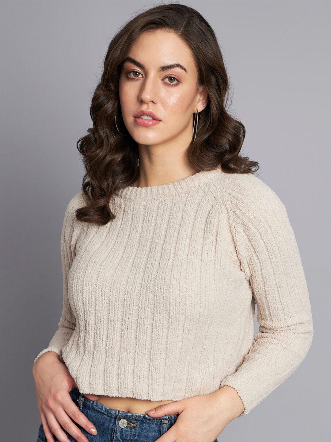 nobarr self design cable knit acrylic crop pullover