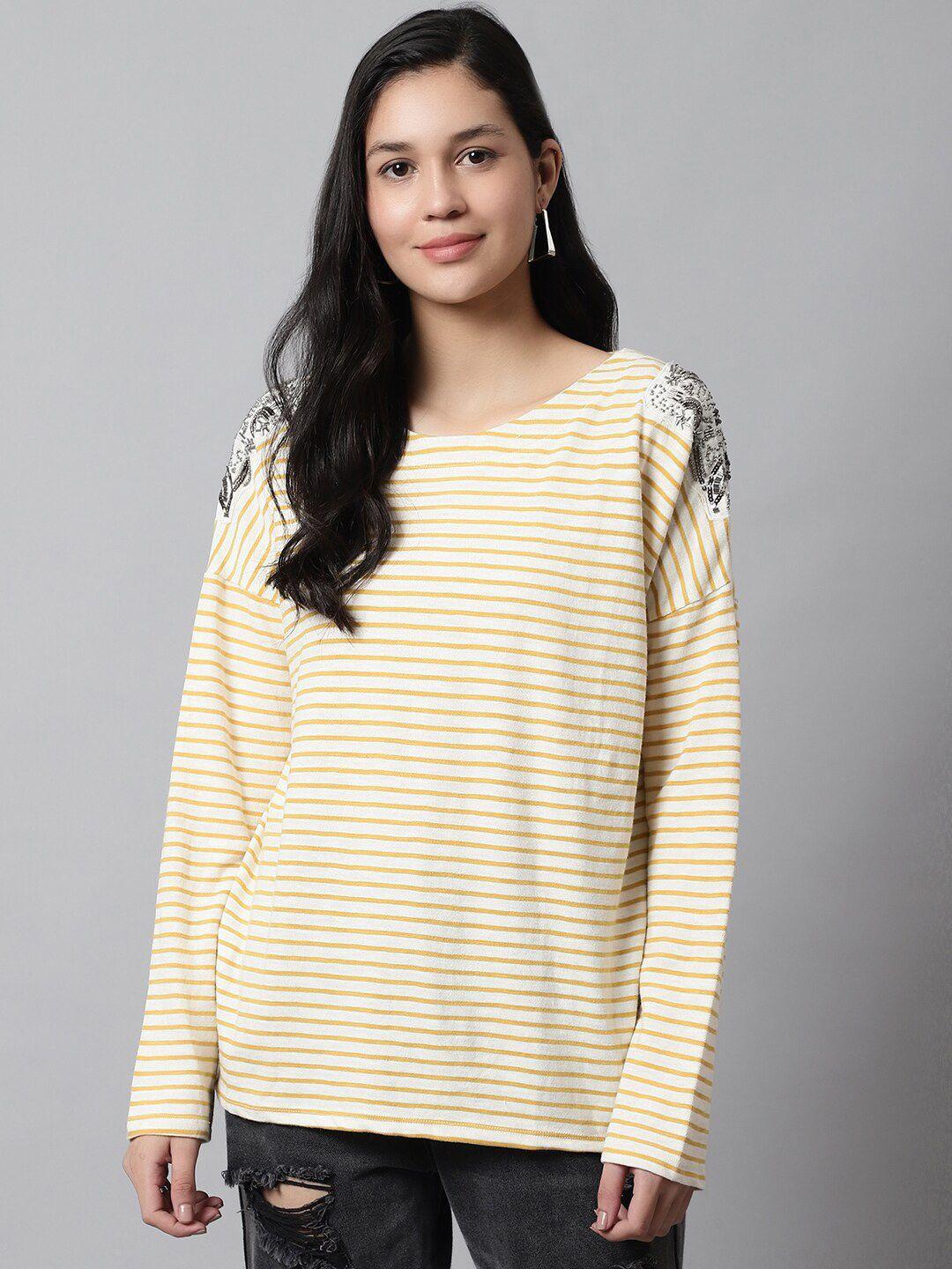 nobarr striped extended sleeves cotton top