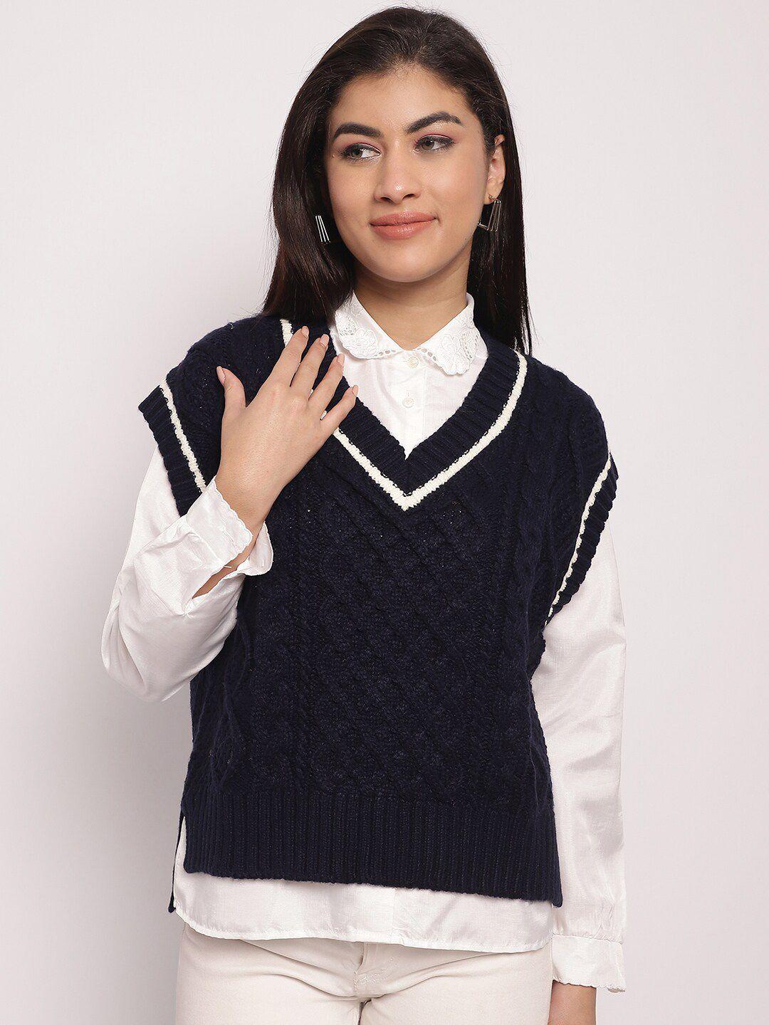 nobarr v-neck cable knit acrylic sweater vest