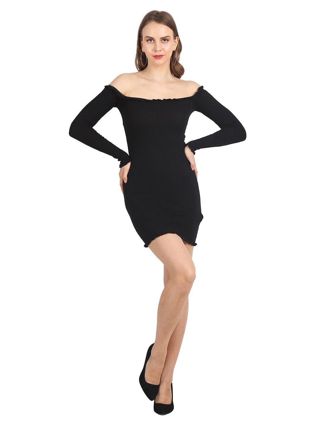 nobarr women black off-shoulder bodycon mini dress