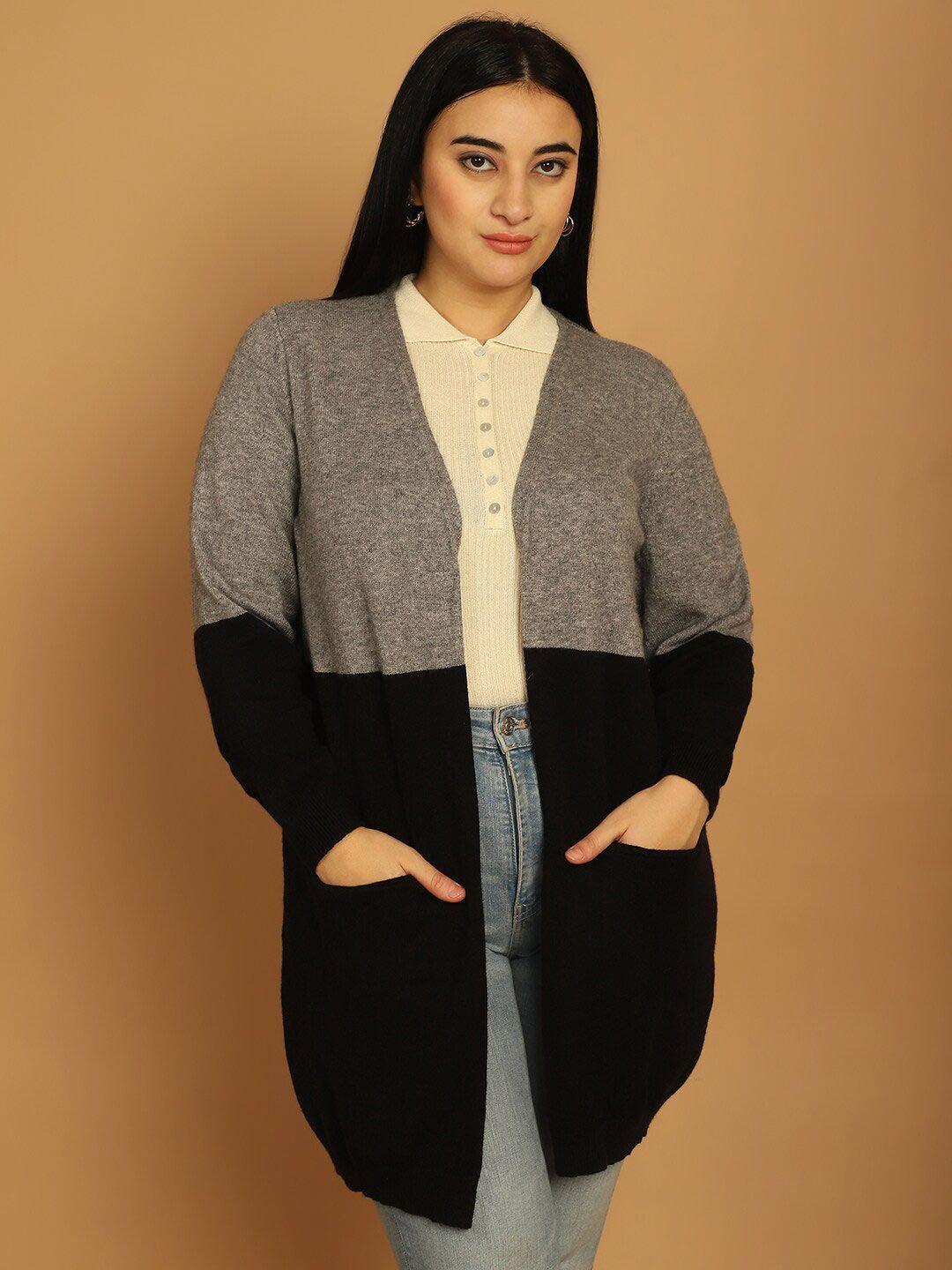 nobarr colourblocked front open longline sweater