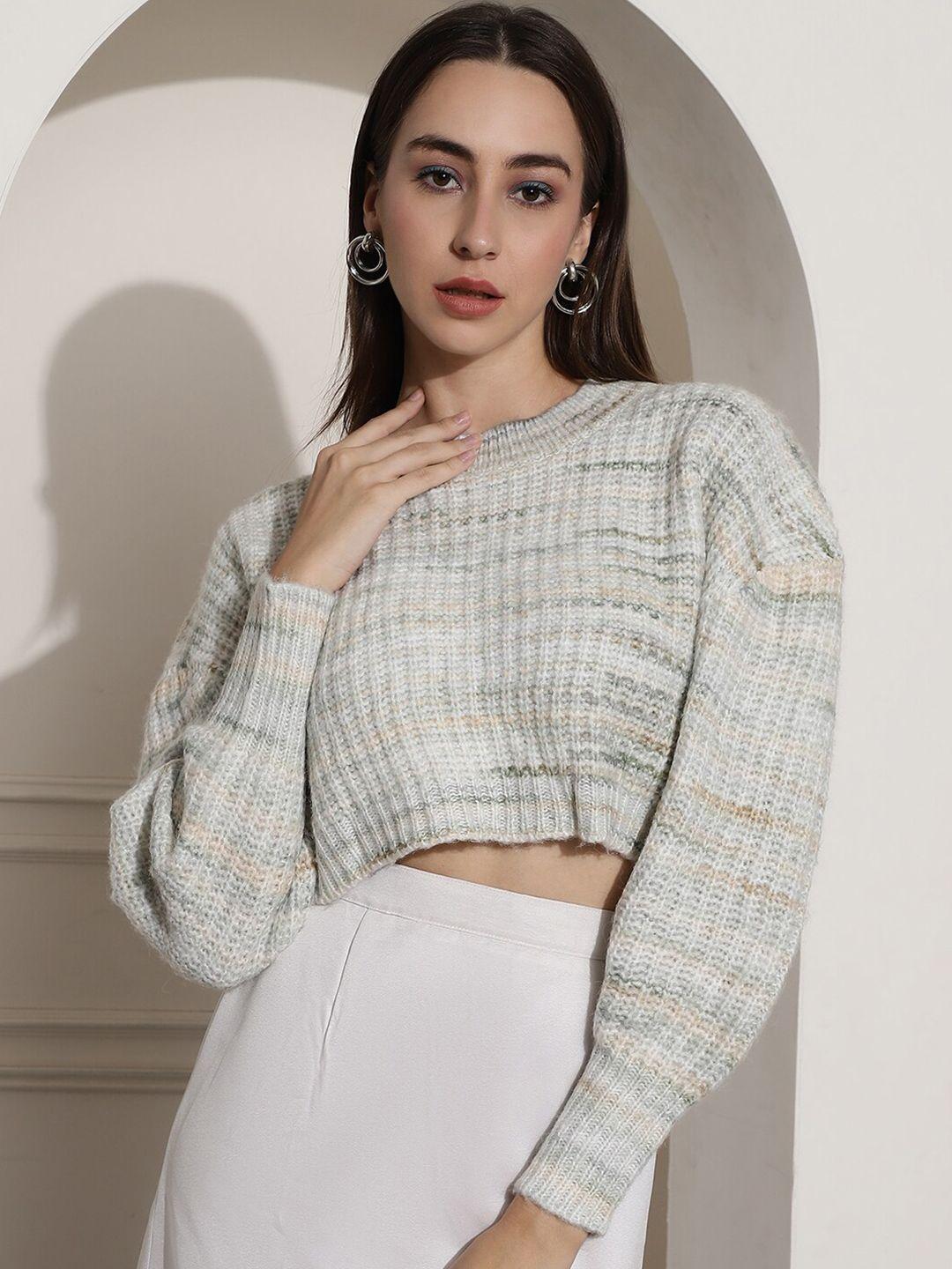 nobarr ribbed round neck long sleeves crop pullover sweater