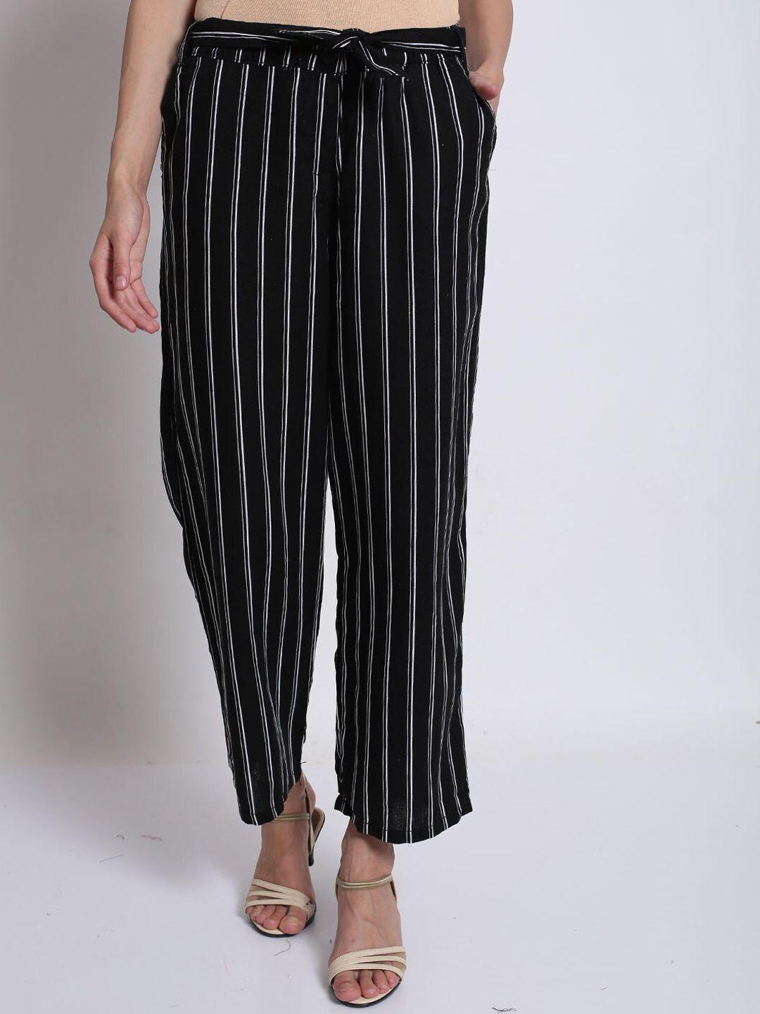 nobarr women black striped culottes trousers