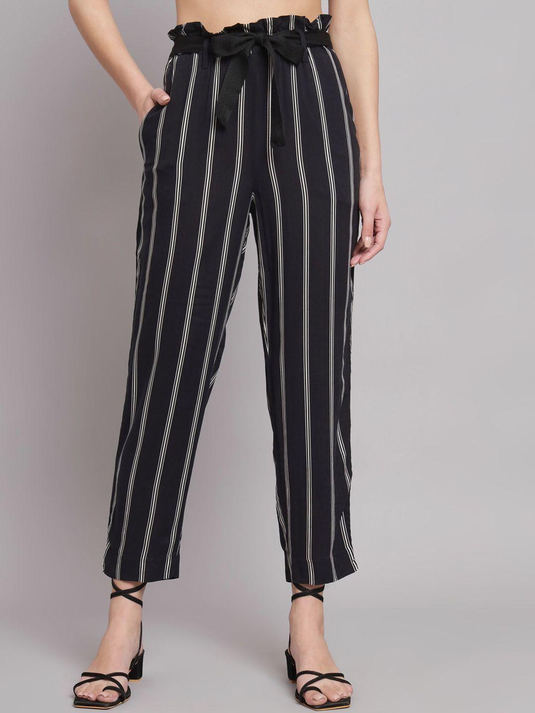 nobarr women black striped trousers