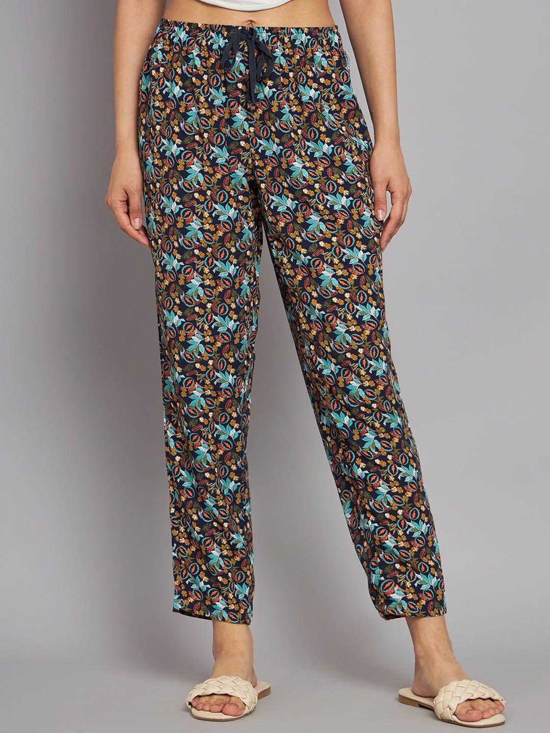 nobarr women floral printed elastic waistband trouser