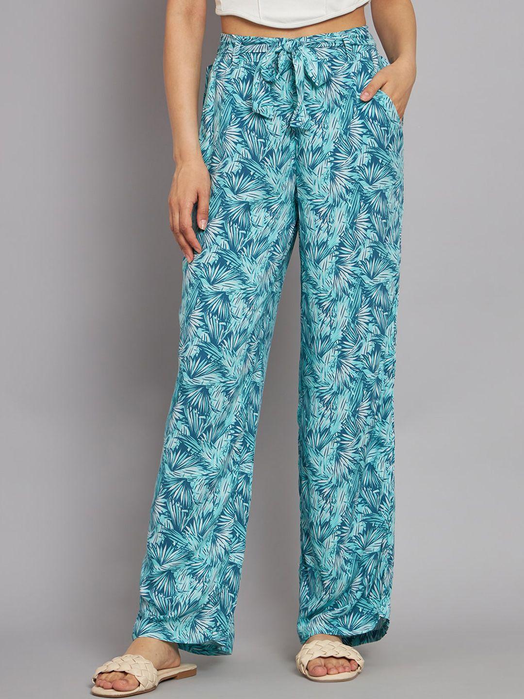 nobarr women green floral printed trousers