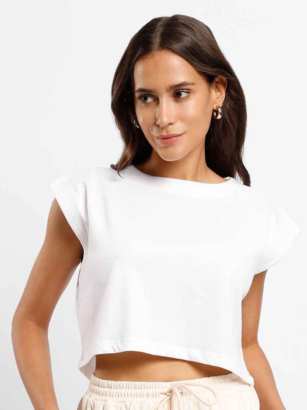 nobero round neck slit sleeves relaxed fit crop t-shirt
