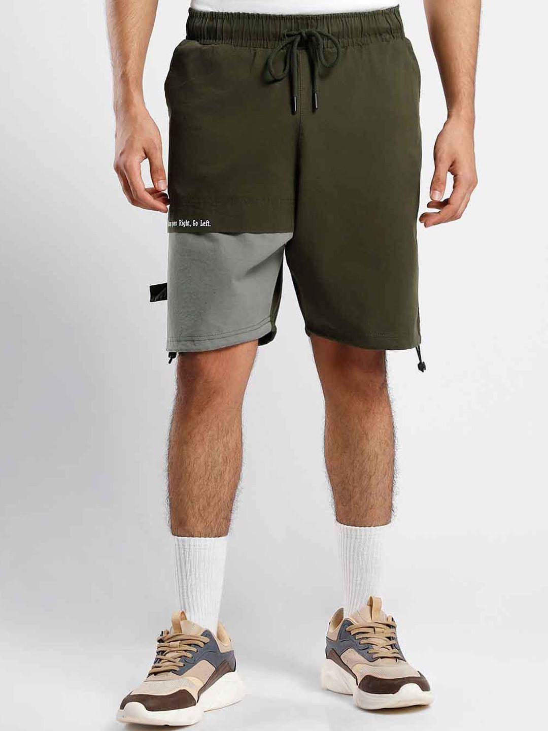nobero men green typography printed loose fit shorts