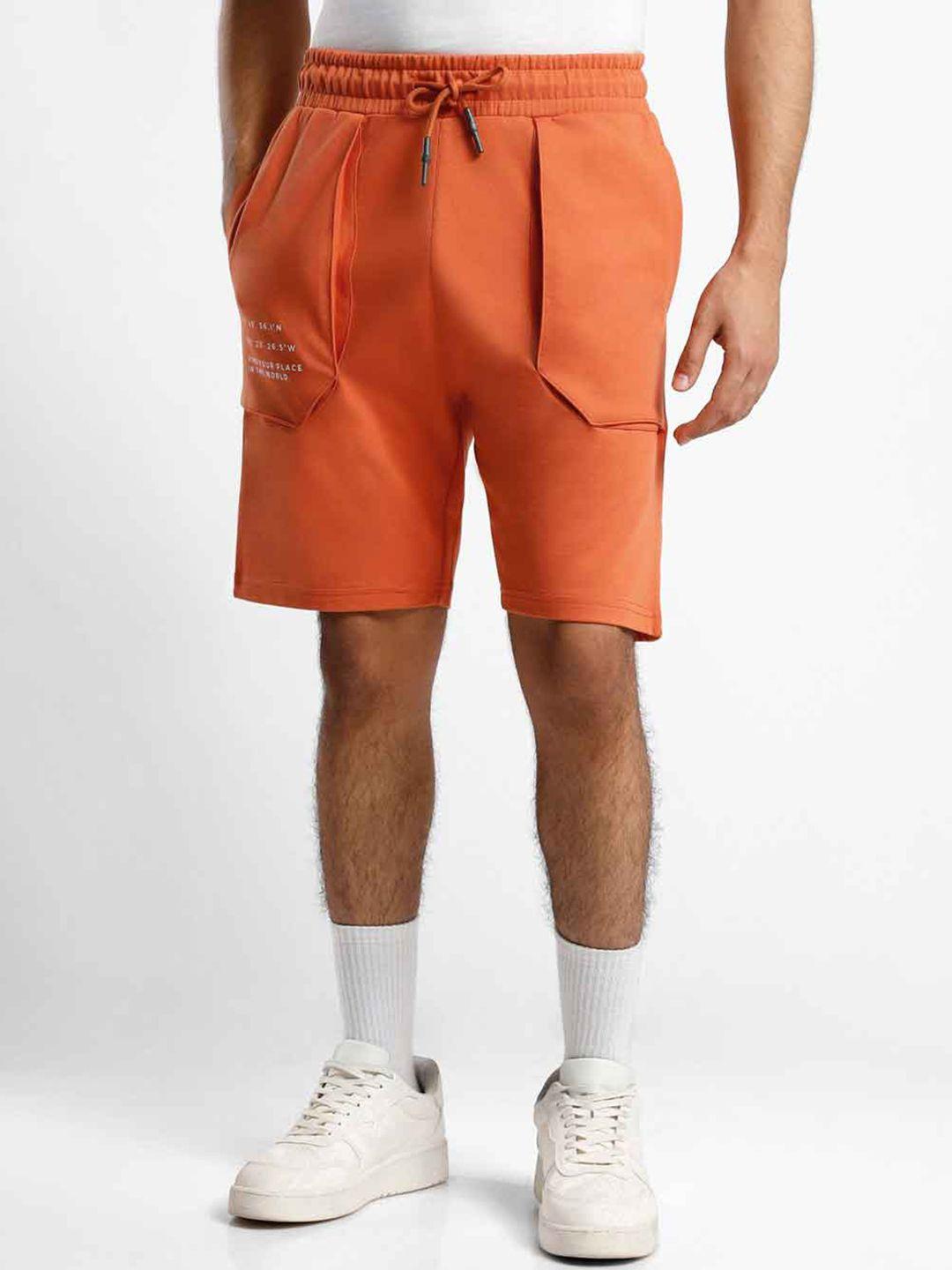 nobero men orange typography printed loose fit shorts