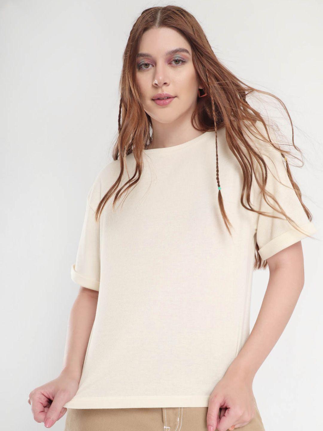 nobero round neck drop-shoulder sleeves cotton t-shirt