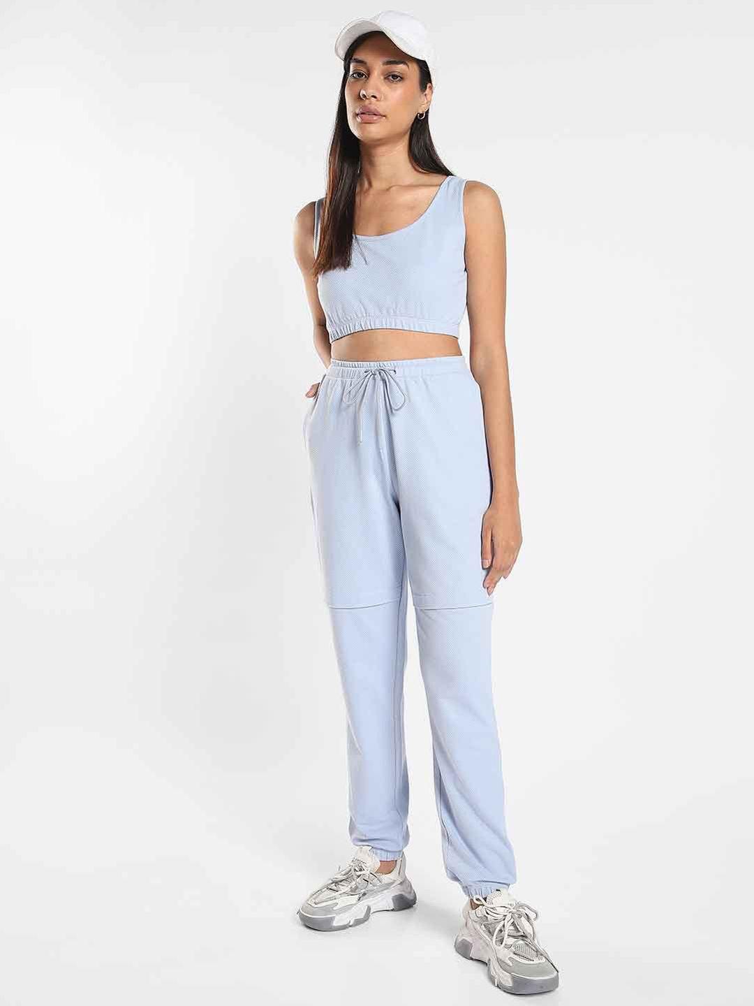 nobero textured crop top with joggers co-ords