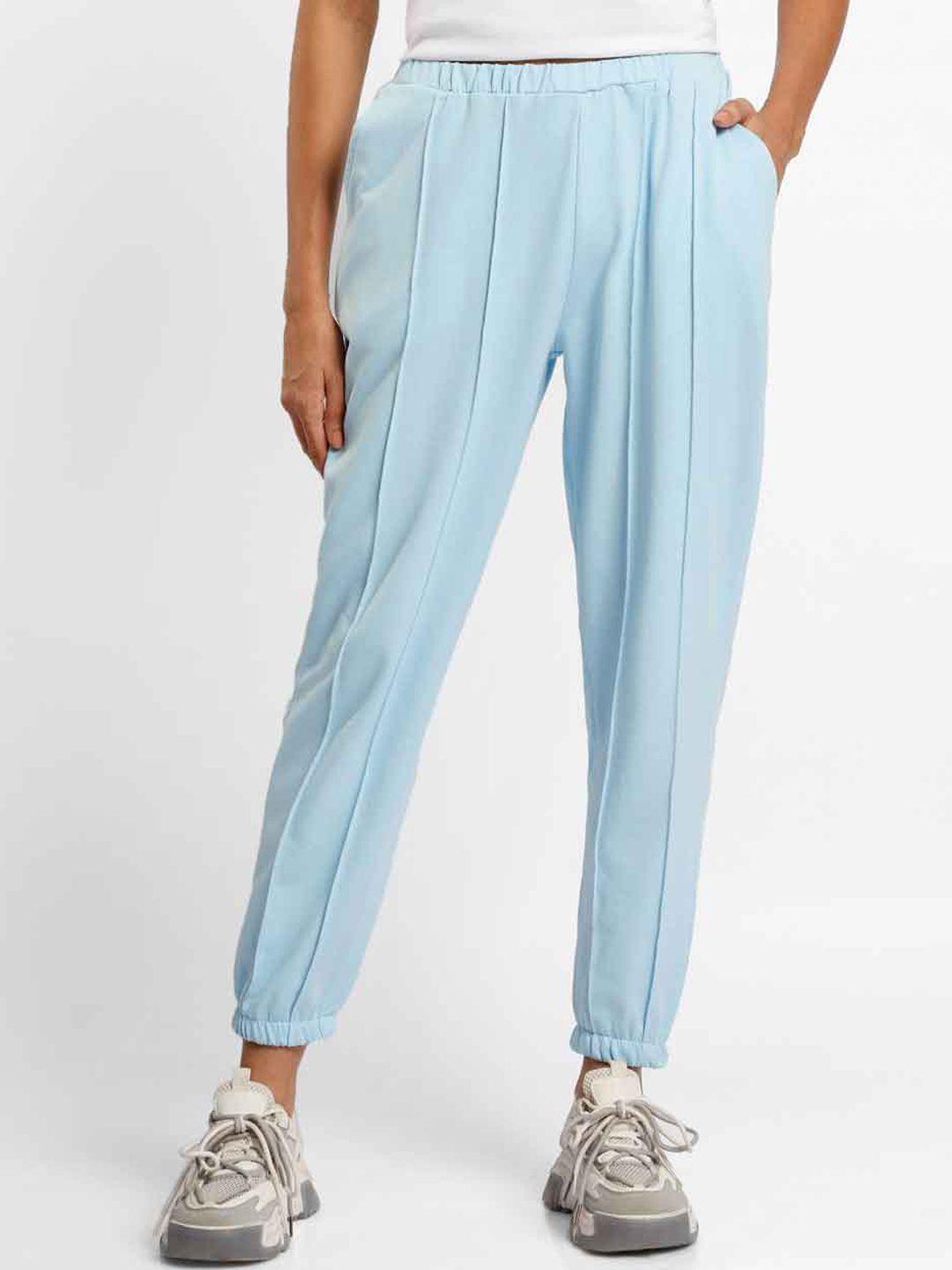 nobero women blue striped joggers trousers