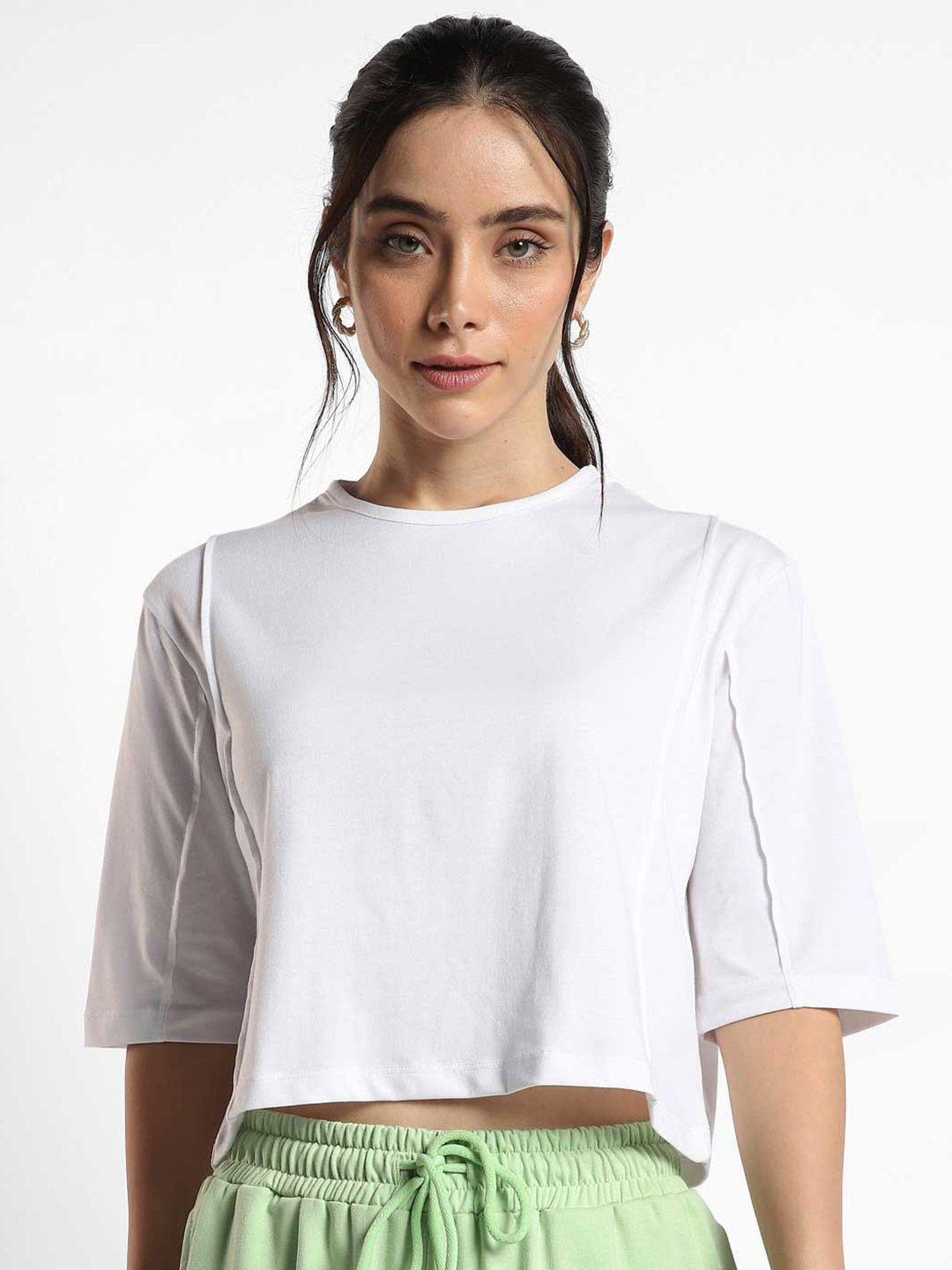 nobero women off white drop-shoulder sleeves cut outs t-shirt