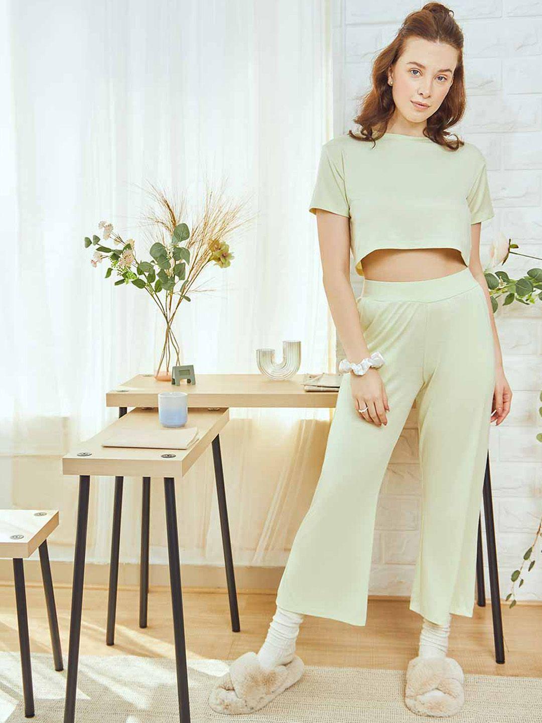 nobero women round neck crop t-shirt with trousers