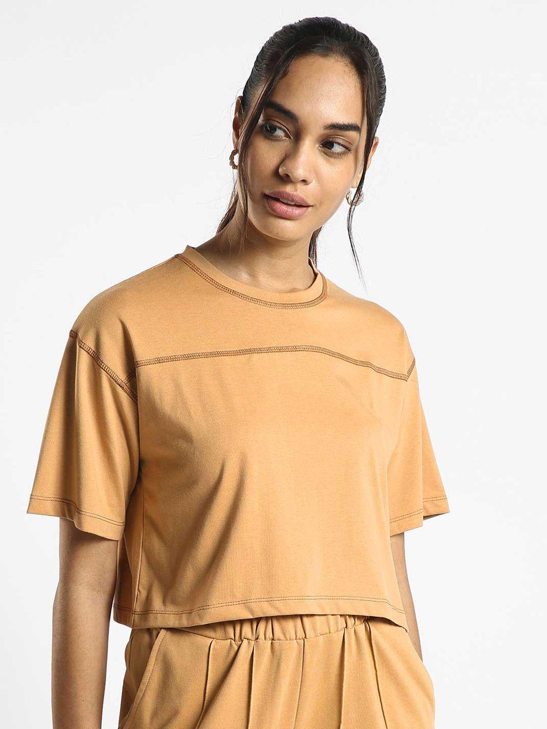nobero women tan extended sleeves pockets t-shirt