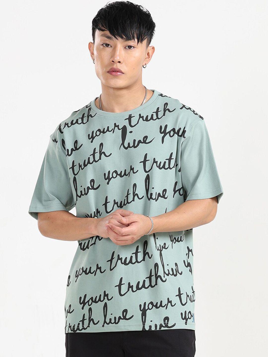 nobiy typography printed drop-shoulder sleeves bio finish pure cotton t-shirt