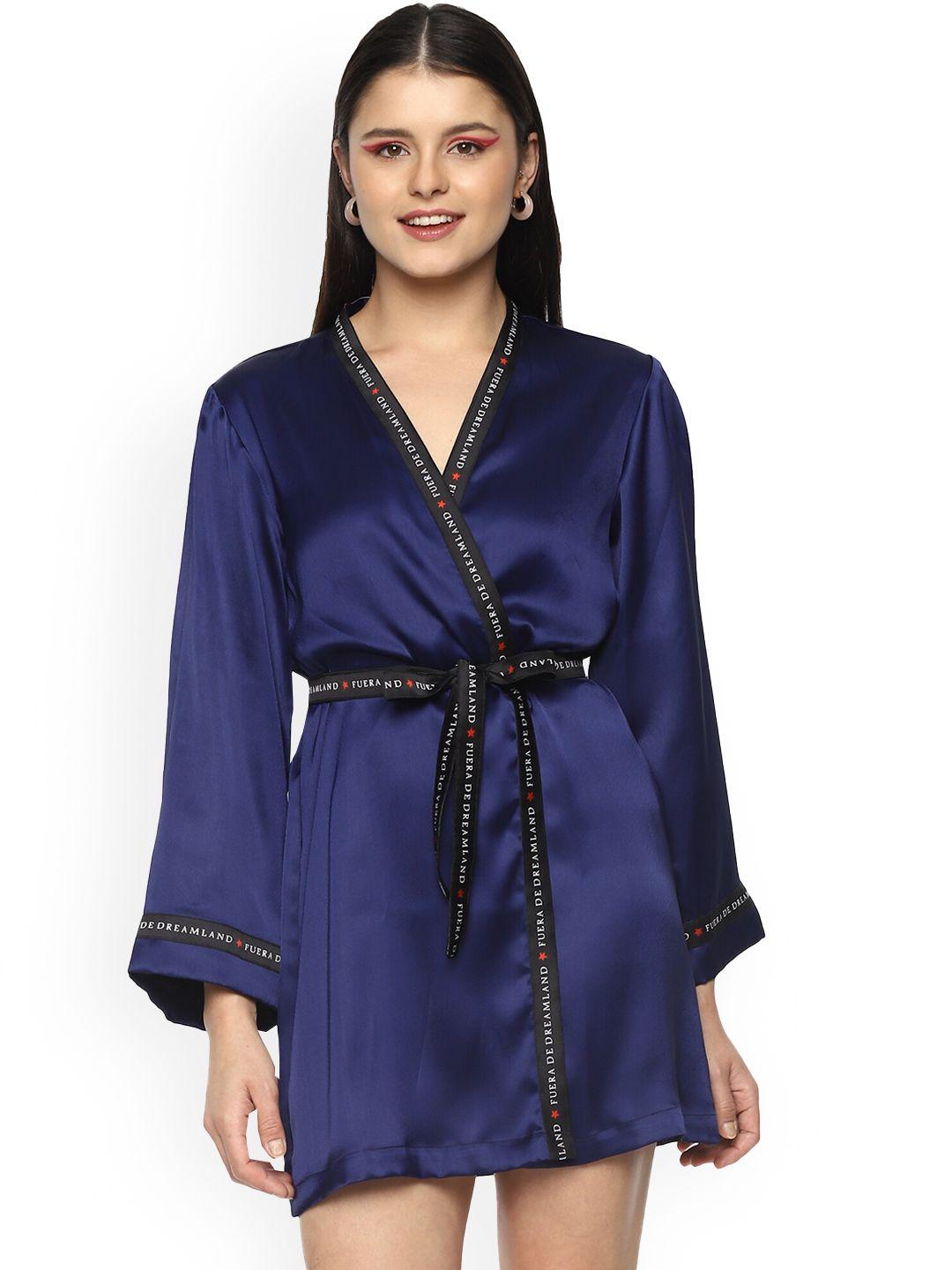 nochee vida women navy blue solid mini robe