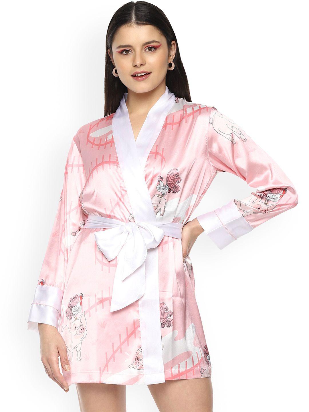 nochee vida women pink & white printed mini robe