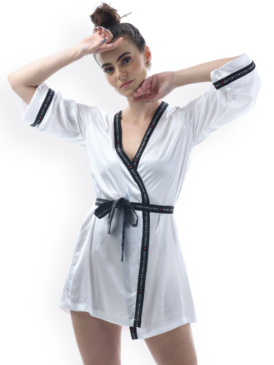 nochee vida women white solid mini-length robe