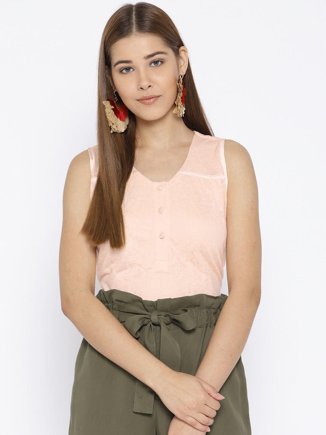 noi women peach-coloured self design top