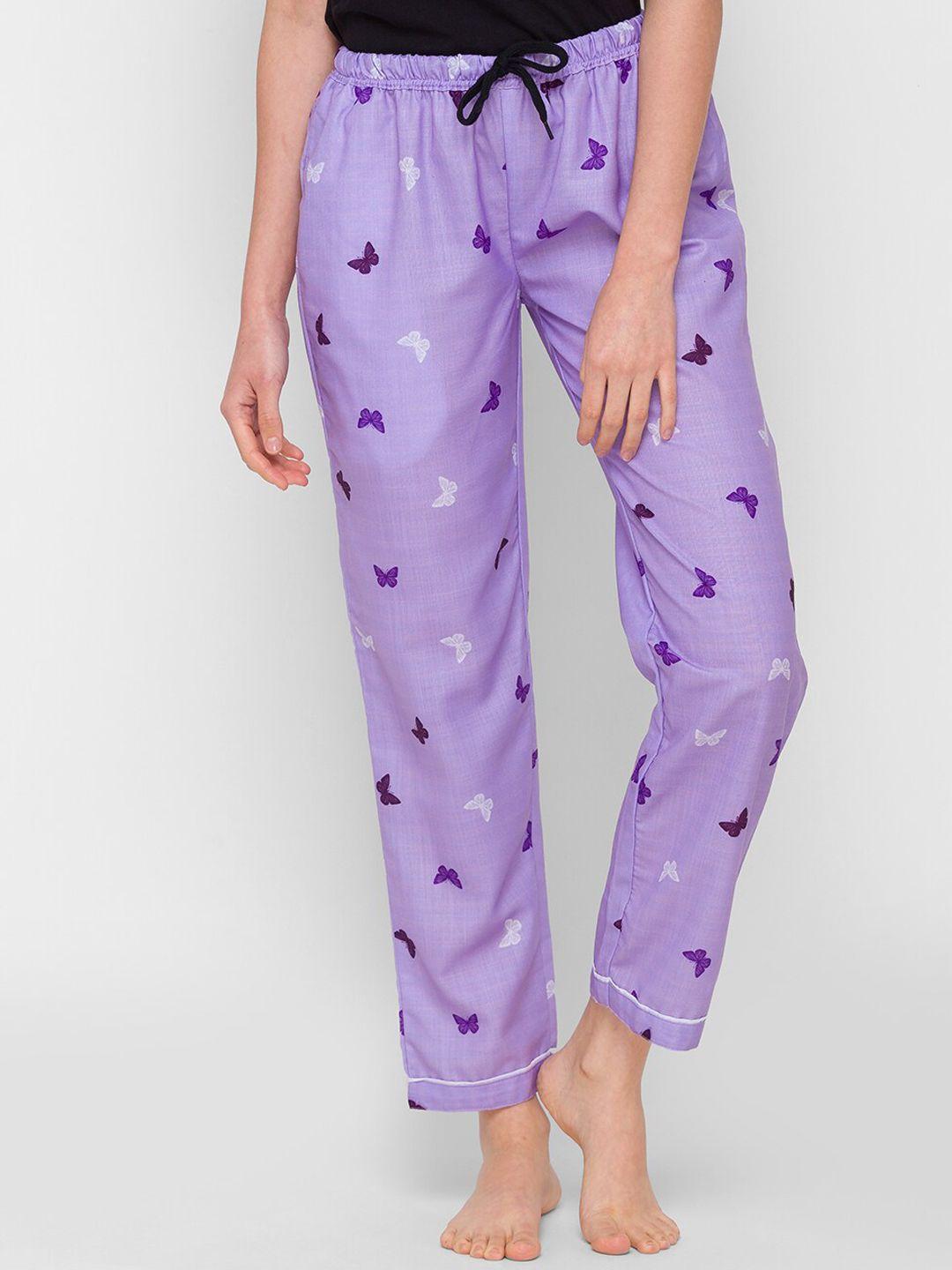 noira women purple butterfly printed cotton lounge pants
