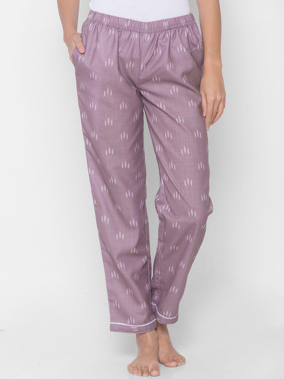 noira women purple printed cotton lounge pant