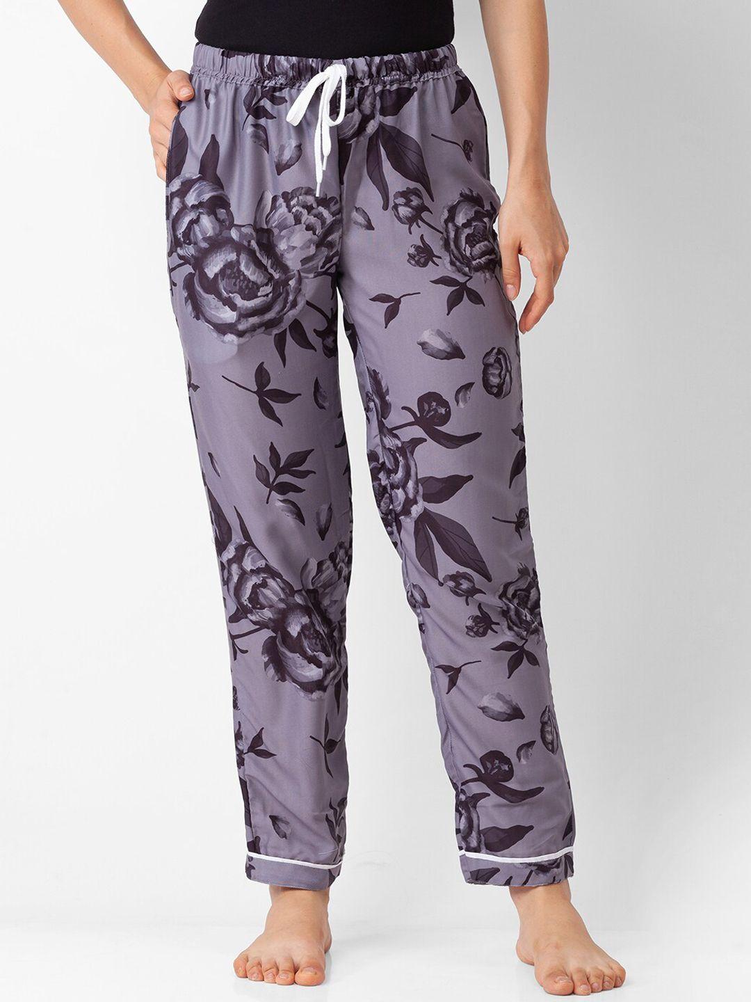 noira women purple printed cotton lounge pants