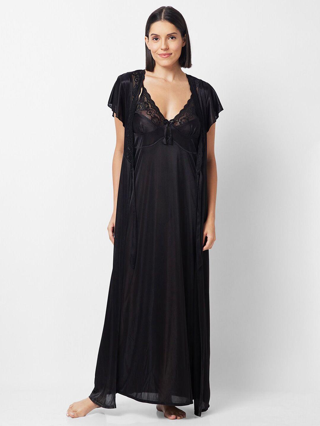 noira lace detail satin maxi nightdress with robe