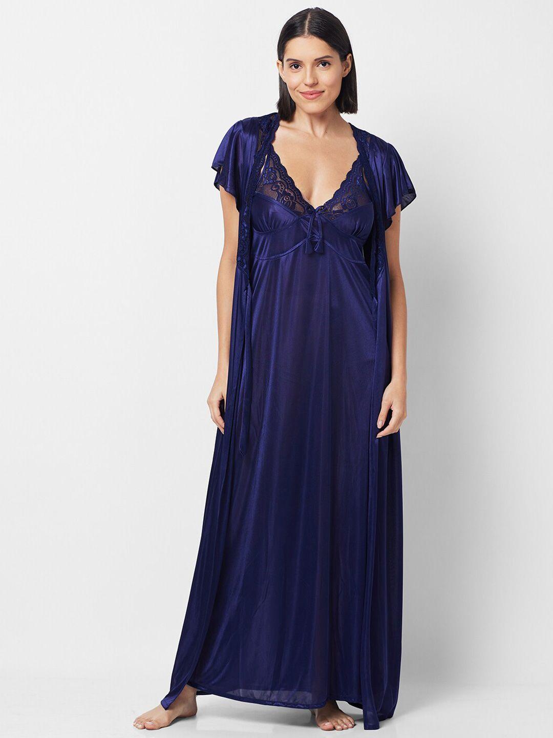 noira lace detail satin maxi nightdress with robe