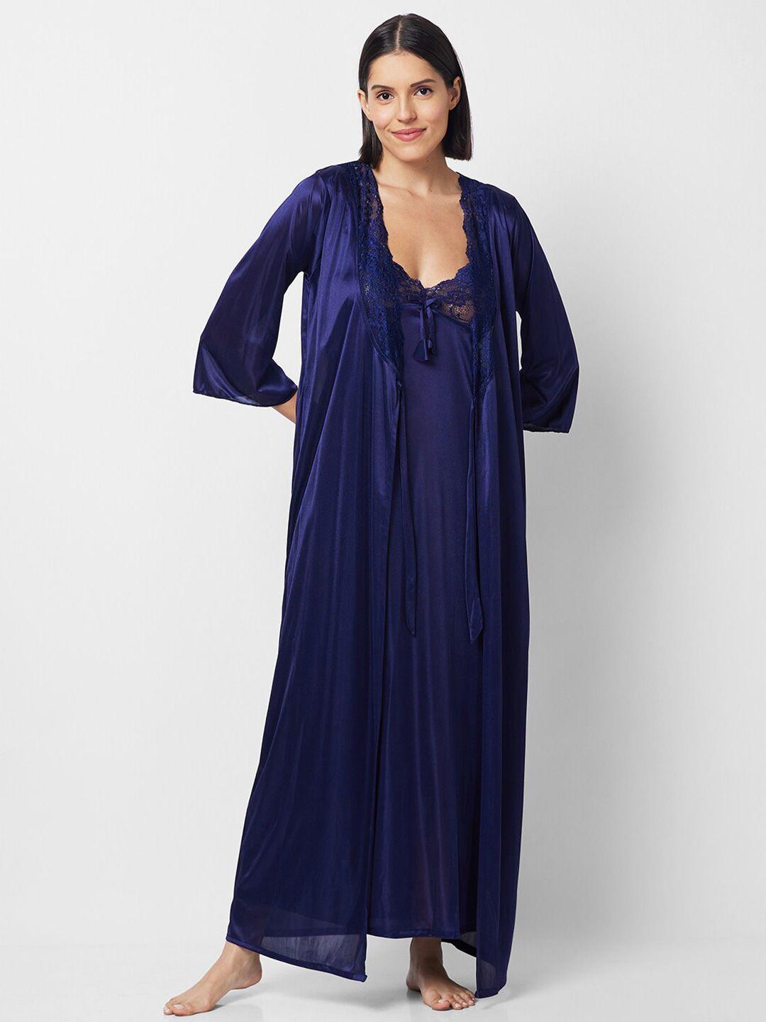 noira lace detail satin maxi nightdress with robe