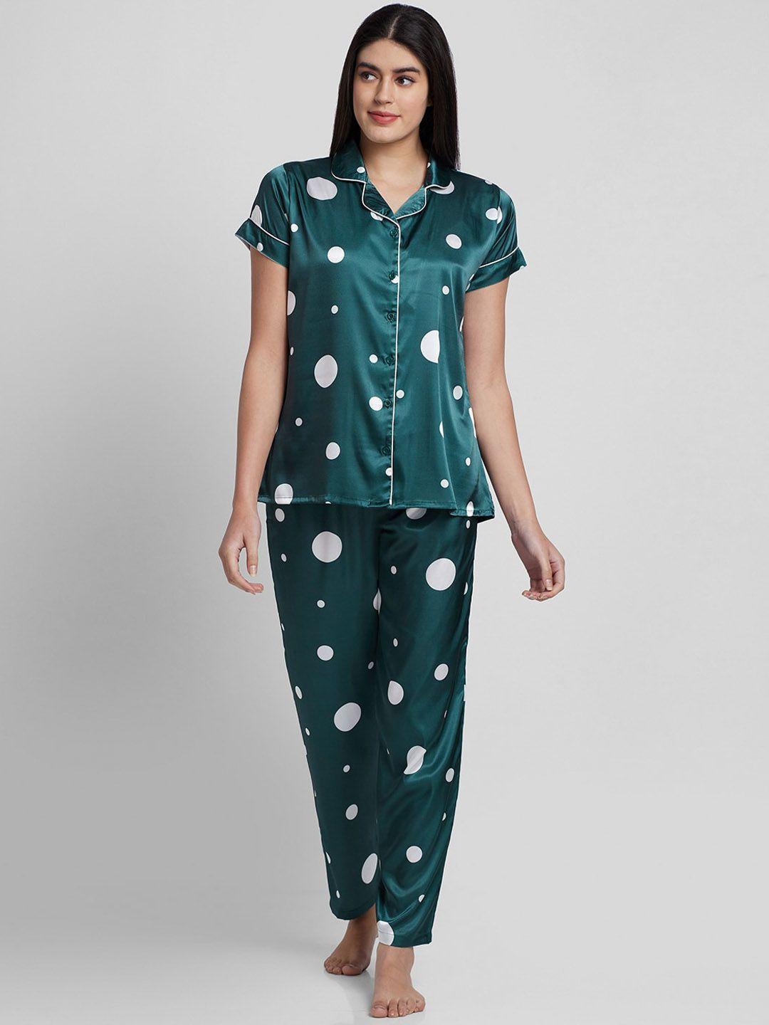 noira polka dots printed satin night suit