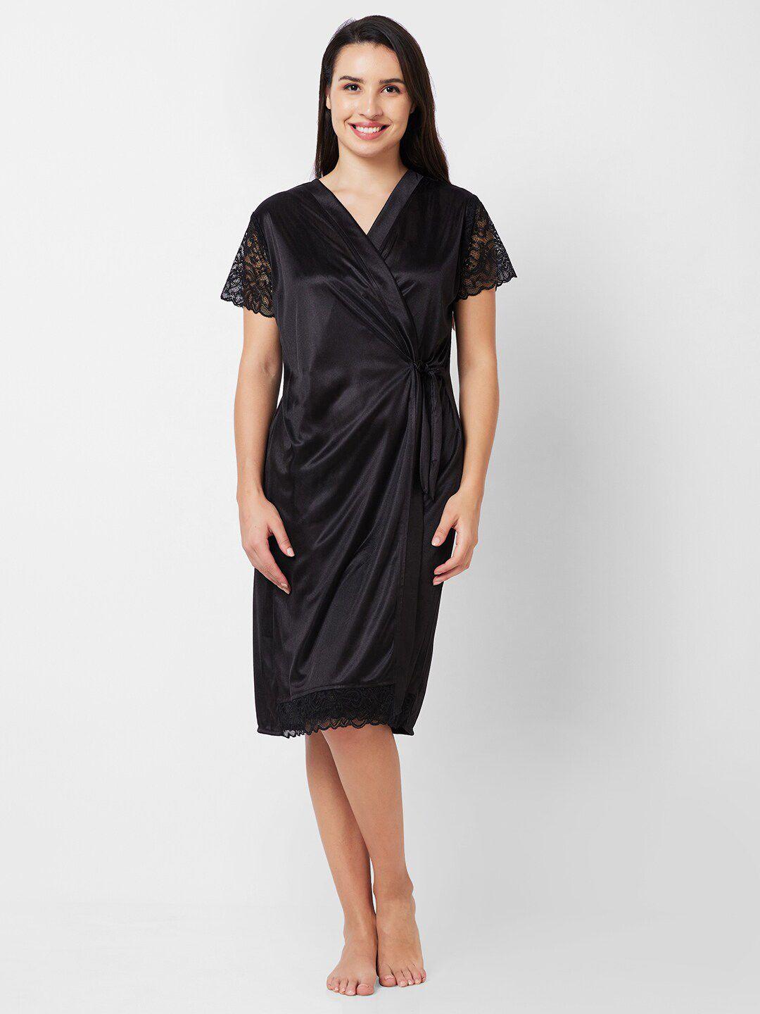 noira self design shoulder straps nightdress with robe