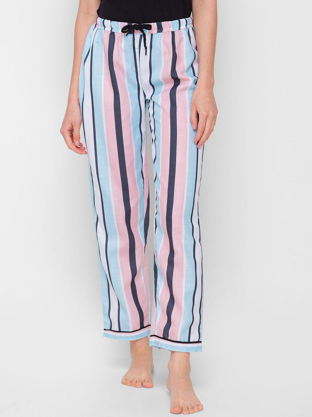 noira women blue & pink striped mid-rise cotton lounge pants