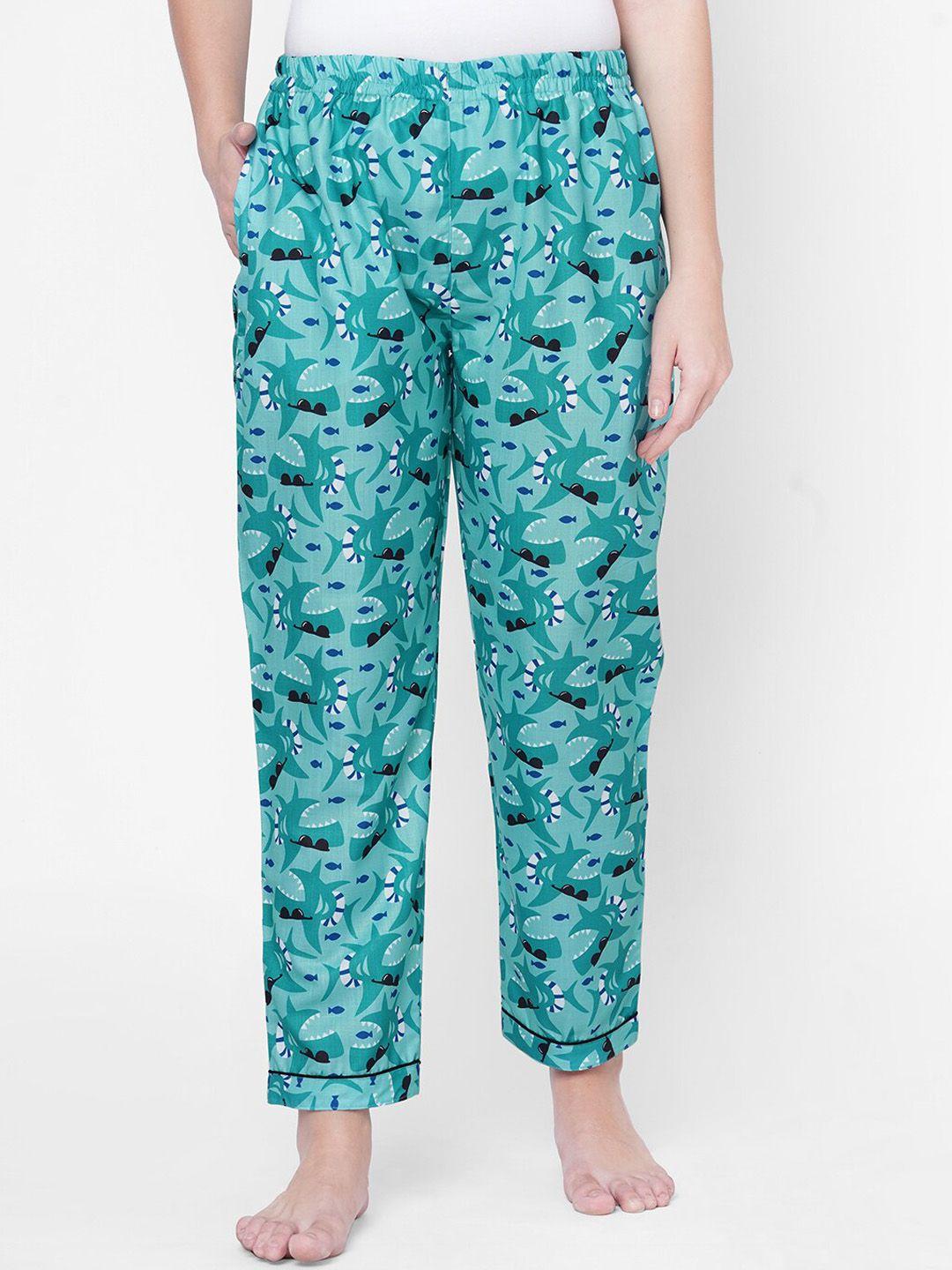 noira women green shark printed lounge pants