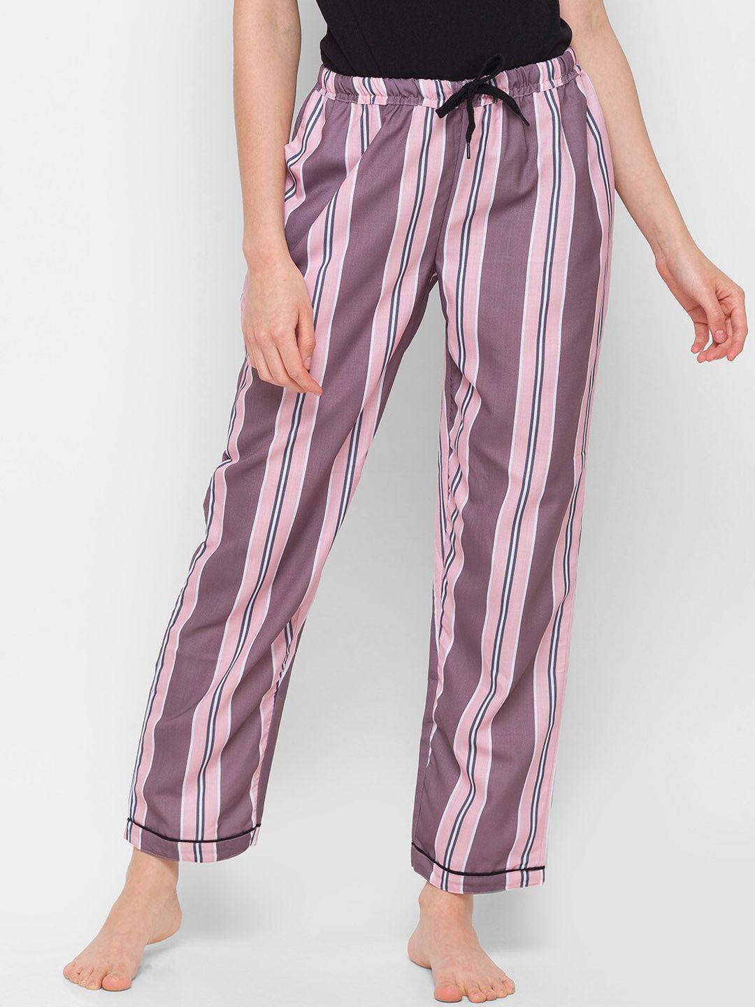 noira women pink & brown striped cotton lounge pants