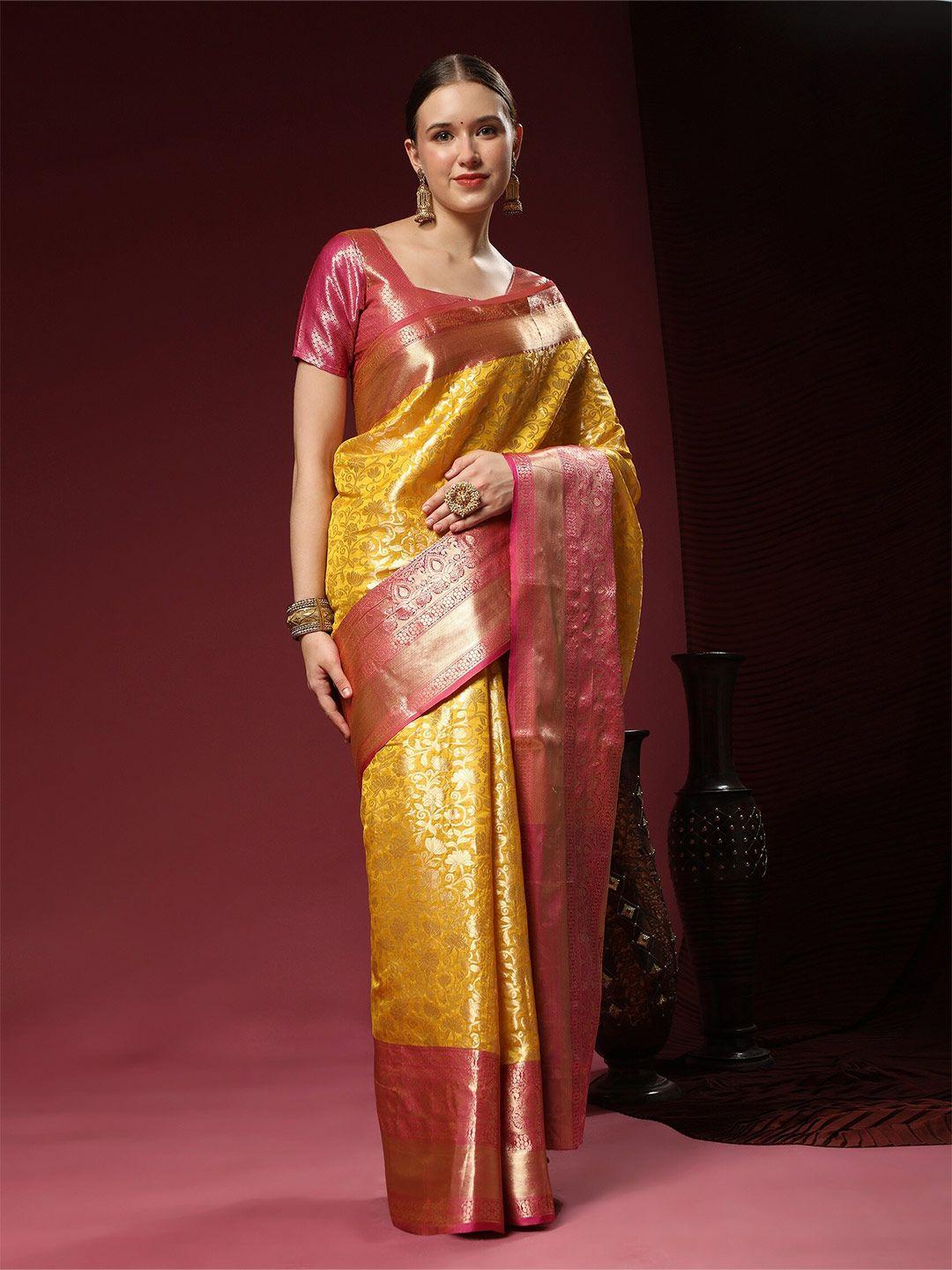 noise woven design zari pure silk block print saree