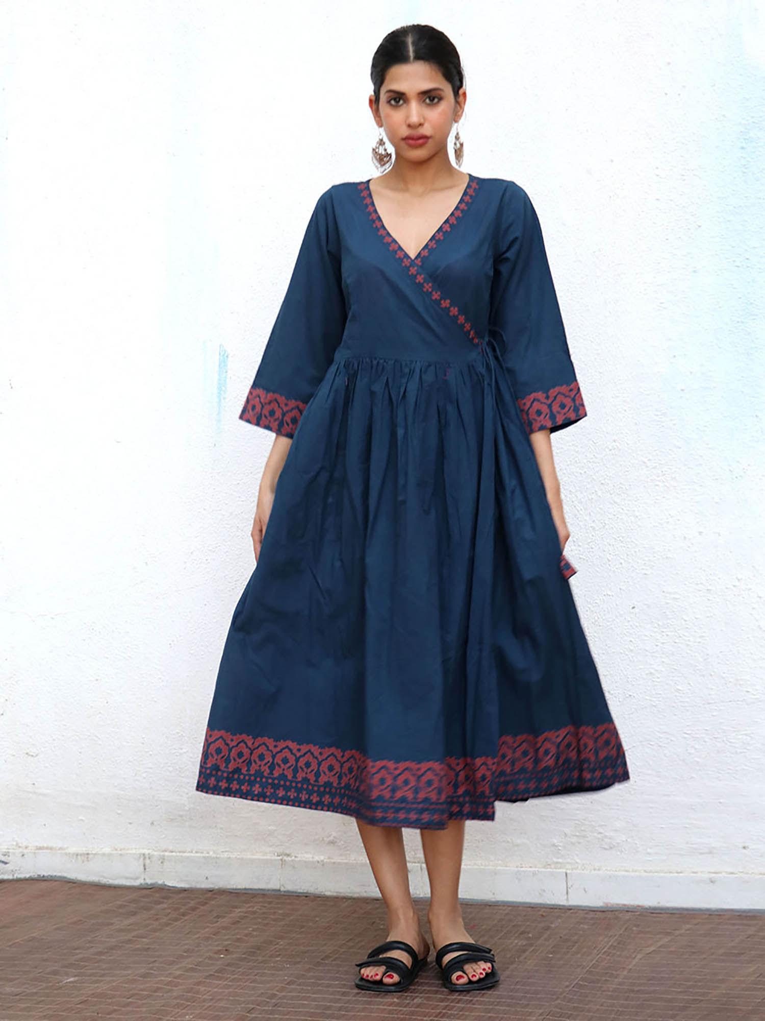 nomad bella block printed cotton dress