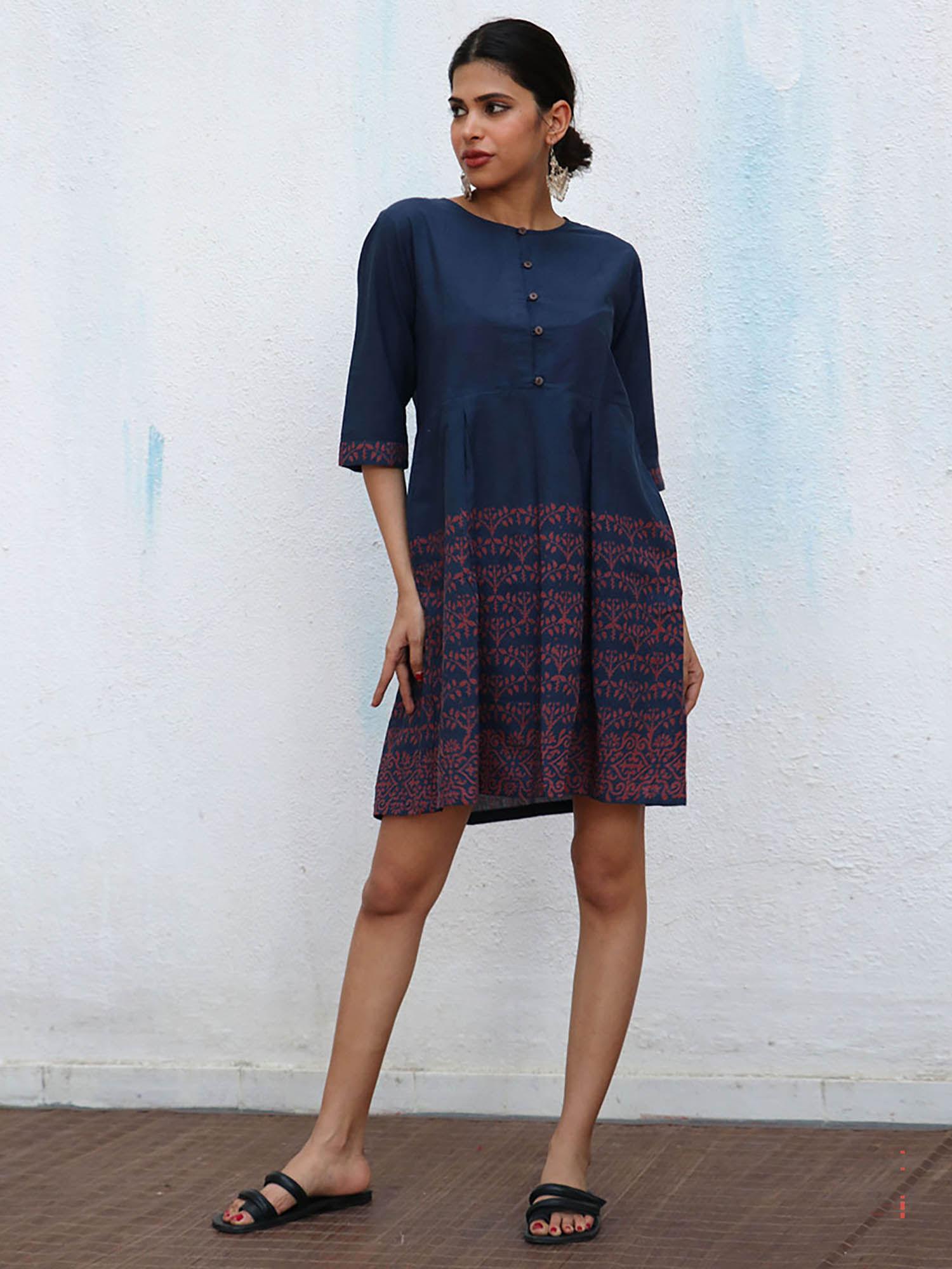 nomad elissa block printed cotton dress