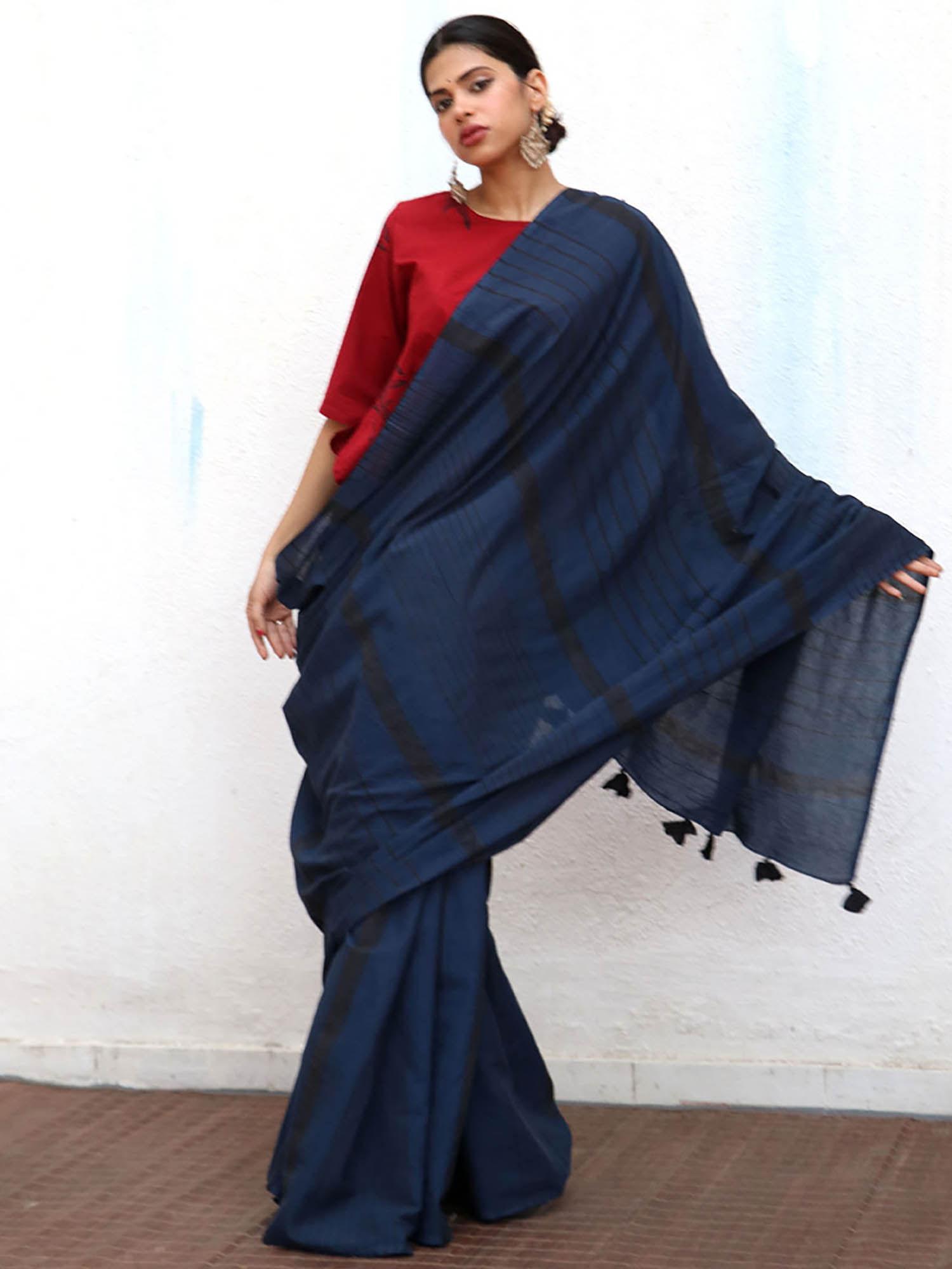 nomad safreena cotton saree with unstitched blouse