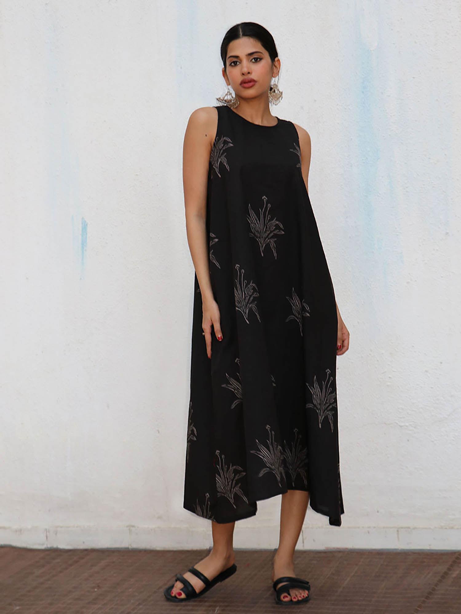 nomad zita block printed cotton dress