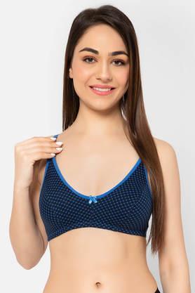 non-padded non-wired full cup printed bra in royal blue - cotton - blue