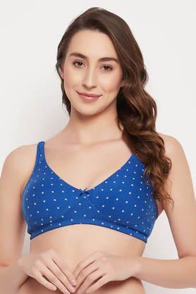 non-padded non-wired full cup printed t-shirt bra in royal blue - cotton rich - blue