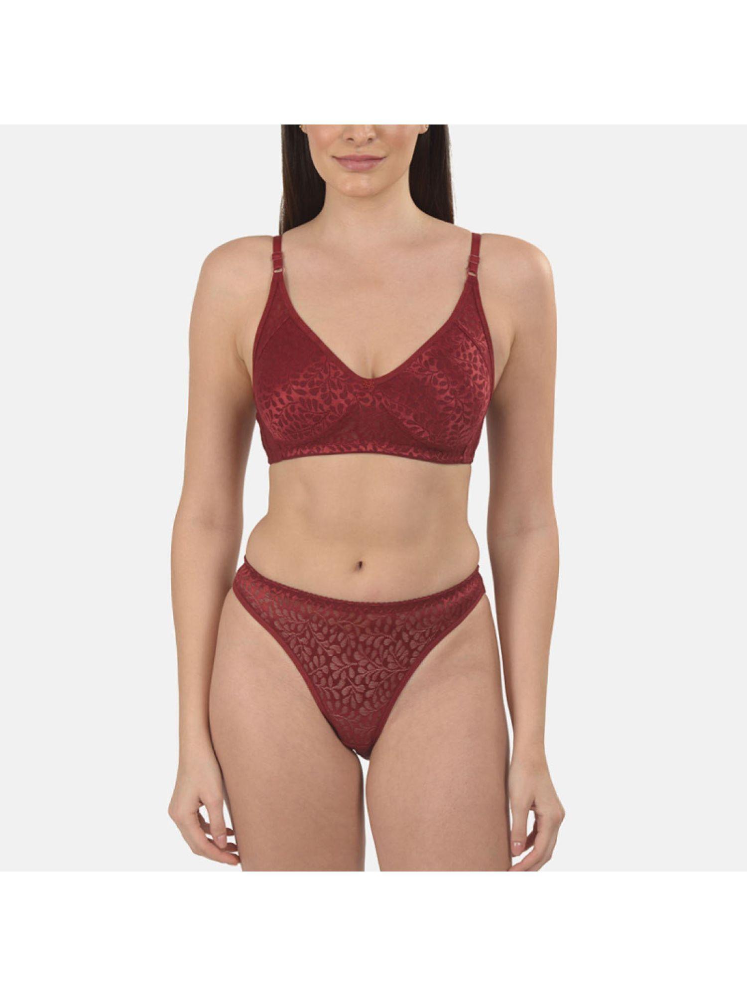 non padded,non wired lacy lingerie set - maroon