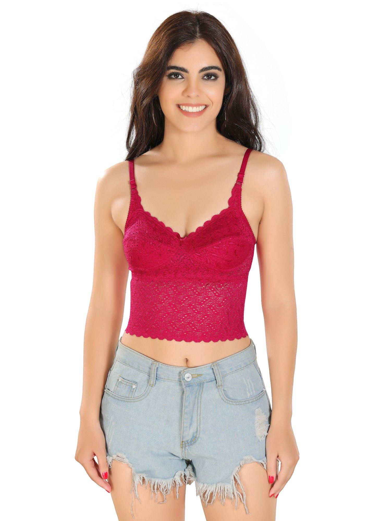 non padded bralette bra wirefree full coverage - pink