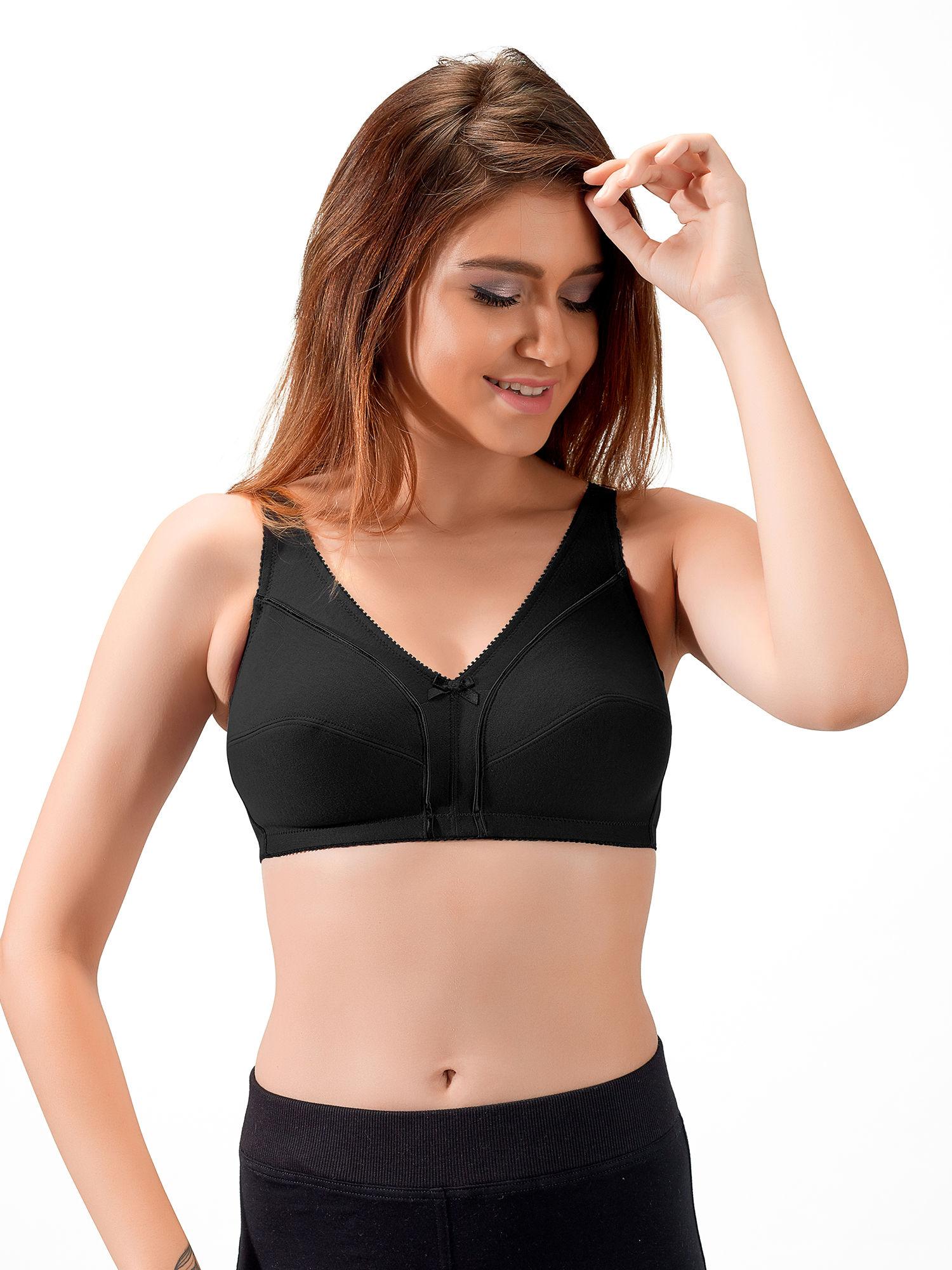 non padded non wired cut & sew plain cotton minimiser bra - black