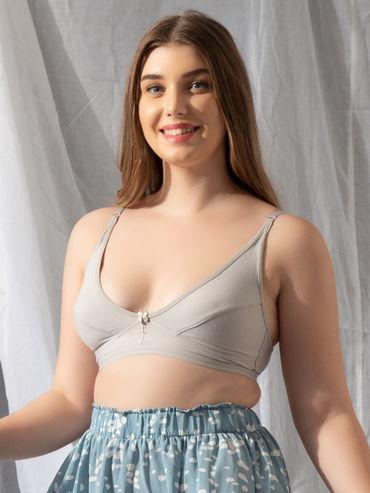 non-padded non-wired demi cup bra in light grey - cotton